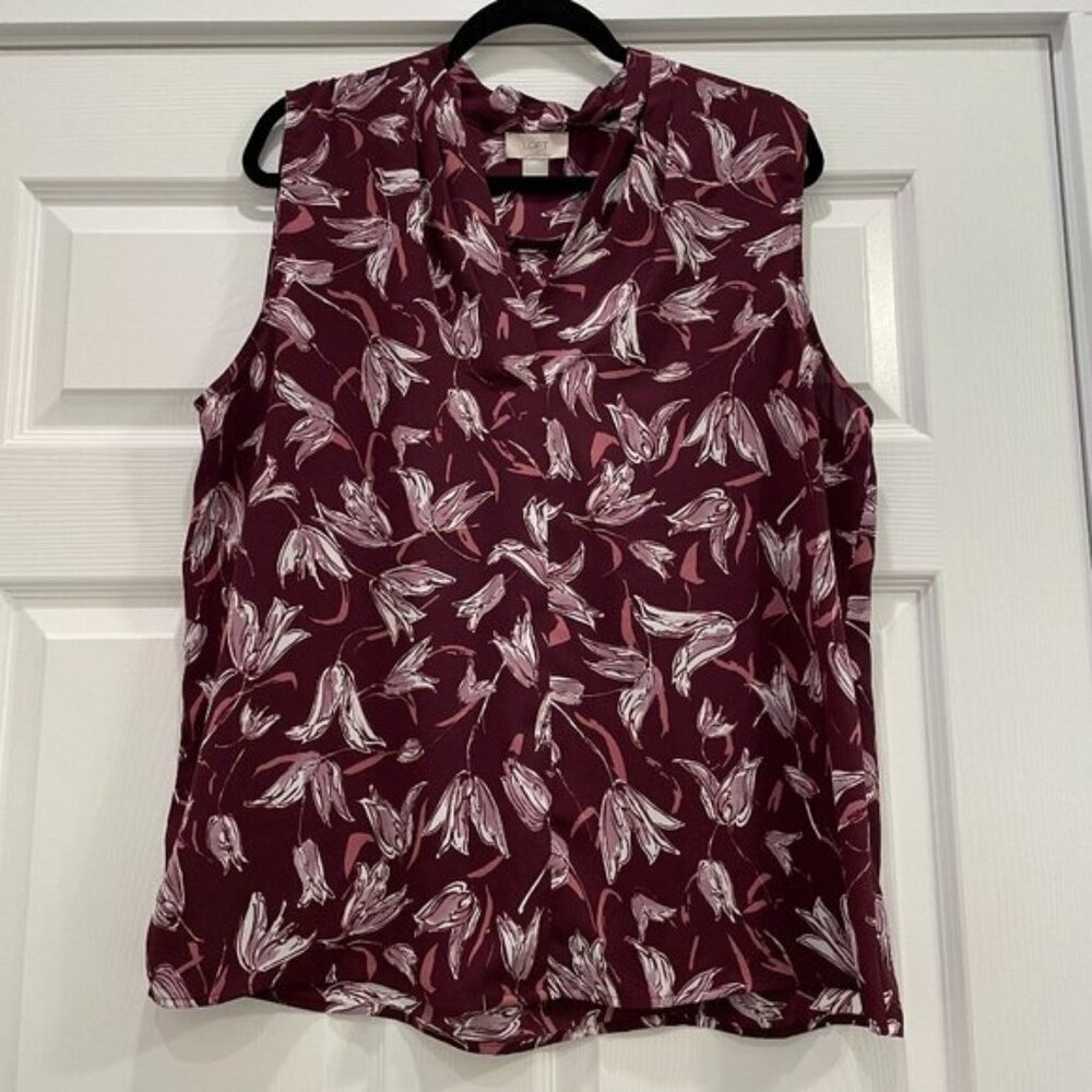 Women's Loft Burgundy and White V-Neck Sleeveless Blouse XL